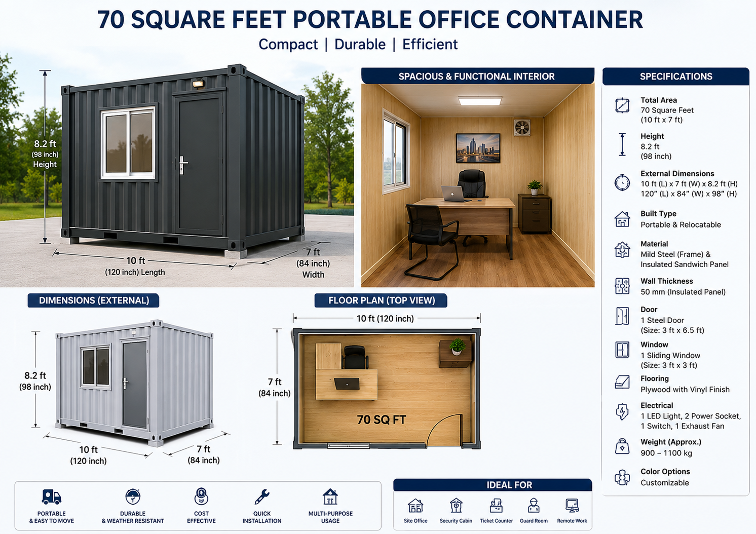 70 Square Foots Portable Office Containers Height
